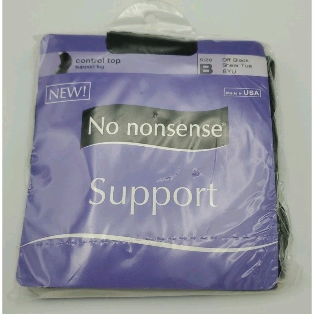 No Nonsense Support Leg Pantyhose Control‎ Top Sheer Toe Off Black Sz B USA Made